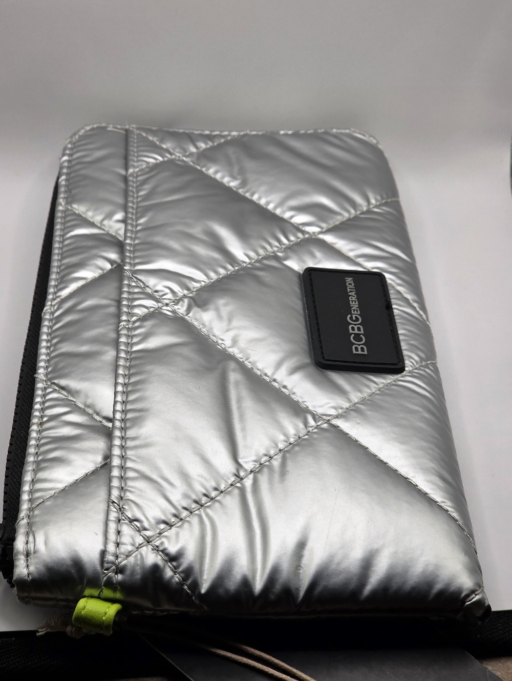 BCBGeneration Quilted Metallic Silver Zip Pouch - Picture 5 of 10